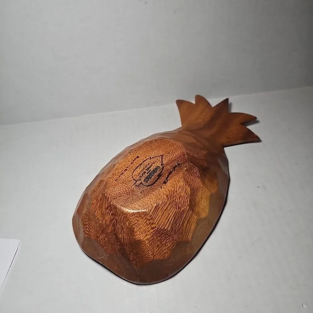 Vintage Hand-Carved Monkey Pod Wood Pineapple-shaped Dish Bowl